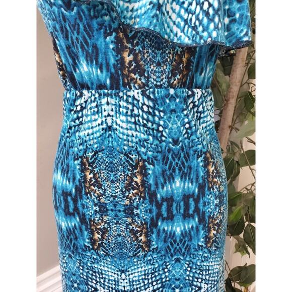 Mix & Co. Women's Blue Polyester One Shoulder Off Sleeveless Long Maxi Dress L - Picture 4 of 12
